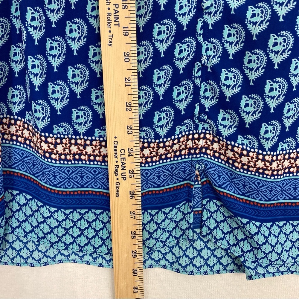 Rose & Olive Blue Floral Boho Print Smocked Back Soft Lightweight Blouse‎ 2X - Picture 6 of 10